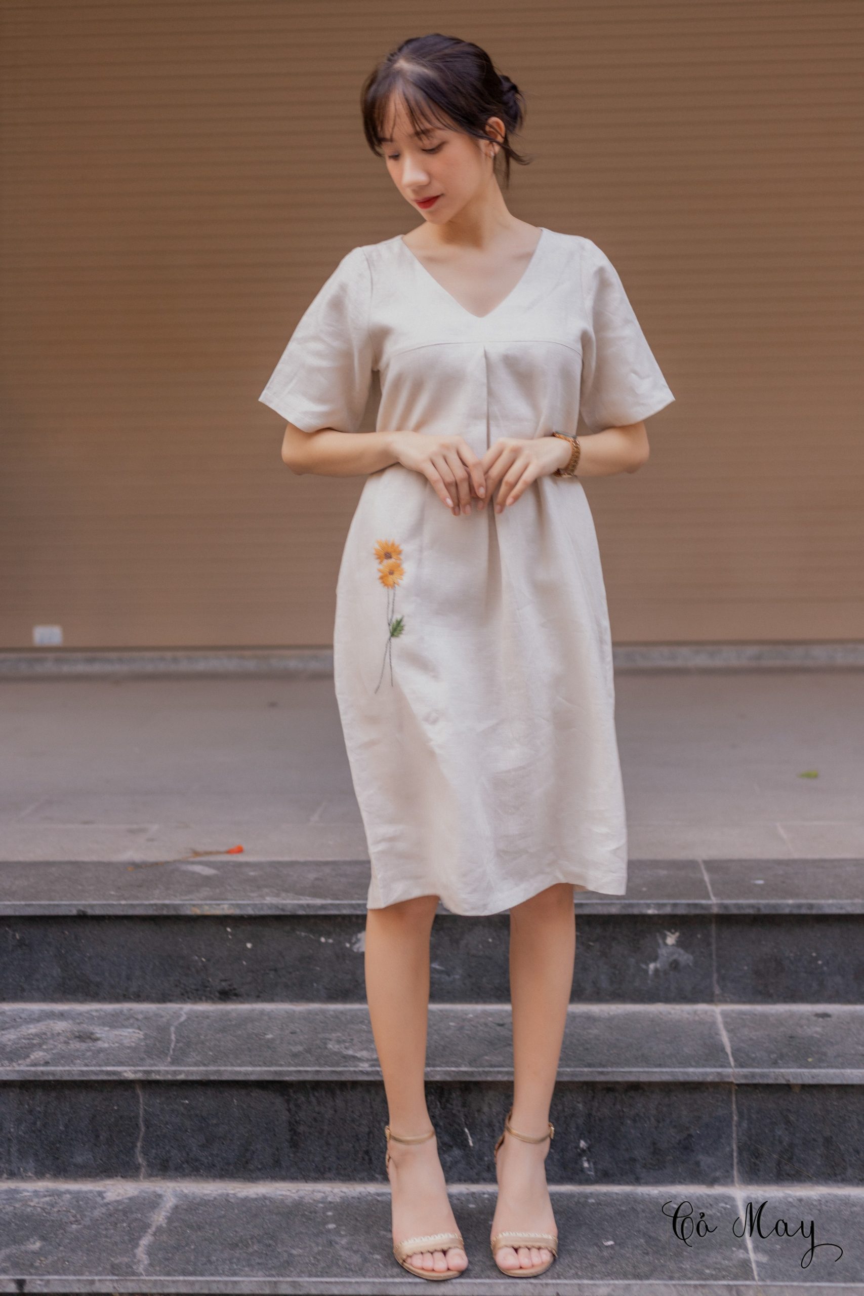 Váy suông Linen Hàn tay lỡ công sở cổ đức cổ pha vải hoa chất vải Linen  tưng Hàn mềm mát thích hợp mùa hè  Lazadavn